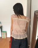Kyohi Ribbon Pintuck Lace Short Sleeve Blouse