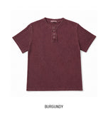 Wheat Pigment Rib Muscle Henley Neck Short Sleeve T-shirt