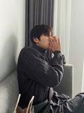 Cable long sleeve knit half zip up ver
