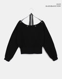 Holdit Stripe Halterneck Sleeveless Eyelet One-Off Shoulder Long Sleeve Sweatshirt Set