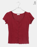 Plain Wrinkle Wave Button Short Sleeve Cardigan