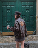 One de lock patch embroidery leather jumper
