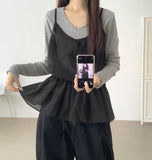Layered Frill See-through Ribbon A-line Strap Sleeveless