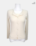 Neon Button Shirring Knit Top Cardigan Set