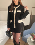 Emelded Color Matching Wool Jacket Skirt Set