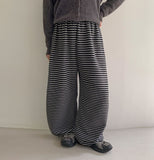 [BAONHAUS] Chesut Peach Fuzz Stripe Banding Wide Pants