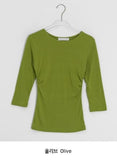 Onepie U-neck/V-neck Side Shirring Three Quarter Sleeve Tee