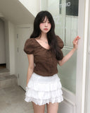 May Ribbon Pintuck Puff Blouse