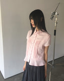 Riffen Pintuck Frill Short Sleeve Shirt
