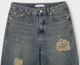 S/S shear damage washed denim pants