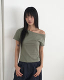 Sasha Stud Rivet Unbalanced Off-Shoulder Short Sleeve T-Shirt