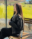 Semi crop leather blouson rider jacket