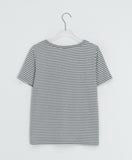 Denida Stripe Button Short Sleeve Tee