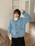 Picho round collar cable wool knit cardigan