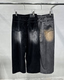 Corduroy wide washed denim pants