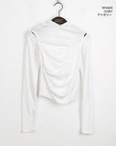 Shaz shirring open shoulder hooded T-shirt