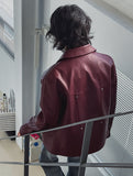 Star stud track line leather jacket