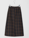 Rooming Check Wool Banding Pleated Long Skirt