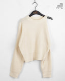 Mobin Hachi Unbalance Crop Shoulder Slit Long Sleeve Knit