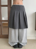 Ponce Dot Wrap Skirt Layered Pants Set