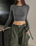 [U-BASIC] Sling U-neck crop long sleeve