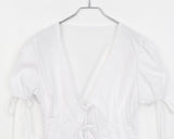Etched puff ribbon pin tuck blouse