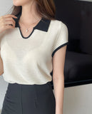 Cooly V Color Matching Collar Knit