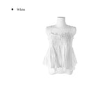 Mealing Frill Button Lace Flared Sleeveless Blouse