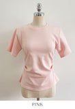 Linda Round-Neck Shirred Slit Short Sleeve T-Shirt