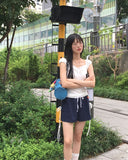 Raffen Banding Color Matching Ribbon Pocket Shorts