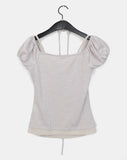 [Tie set] Hadel Corsage Layered Rib Shirring Puff T-shirt