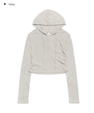 Niche Shirring Crop Hood Long Sleeve T-shirt