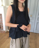 [Scrunchie set] Kicho Dot Ribbon Sleeveless Blouse