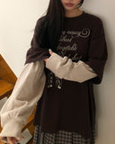 [Fake Layered] Dorin Overfit Layered Lettering Color Matching Long Sleeve T-Shirt