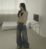 4-season casual washed loose wide denim pants