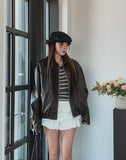 Pond cut washing two-way leather jacket