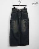 Toku Vintage Washing Cargo Denim Long Skirt