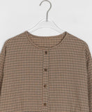 Rikki Round Button Check Shirring Blouse