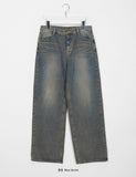 Drain brushed washed denim pants