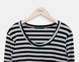 Juka Striped U-Neck Long Sleeve T-Shirt