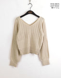 Haini ribbed V-neck semi-crop long-sleeve knit