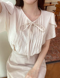 Collie Tulip-Sleeve Pintuck String Blouse