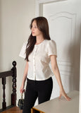Nahen Round Neck Shirred Puff Blouse