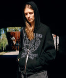 DOODLE HEART WAFFLE ZIP UP HOODIE