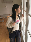 Claim Deep U-Neck Flower Slim Long Sleeve Knit
