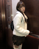 Neyu collar wool fluffy quilted fur half jacket