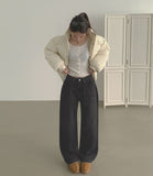 Winter Brushed Wide Fit Banding Denim Pants