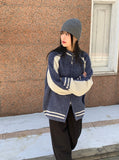 Bollen Varsity Color Matching Boxy Two-Way Knit Zip-Up