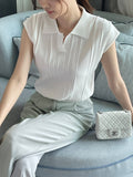 Bico Ribbed Collar Cap Sleeve Knit