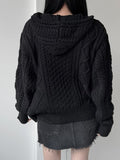 Cable Two-Way Knit Hooded Zip-Up